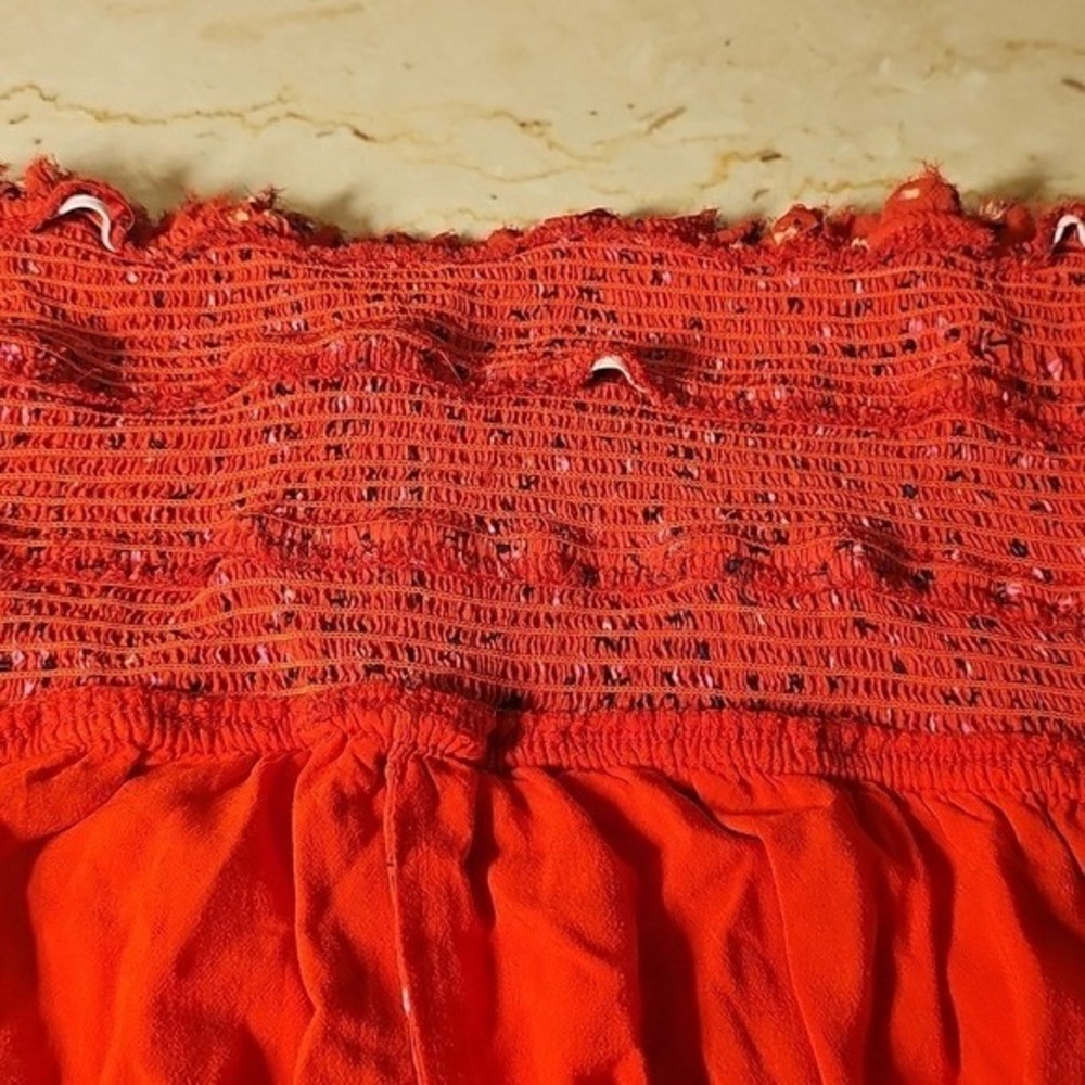 Free People Womens Tied Square Keyhole Neckline Red Floral Polyester Blouse M - Picture 7 of 8